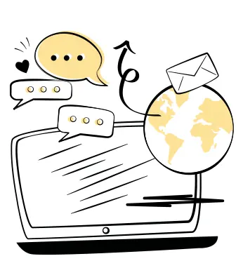 Illustration of Croatian localization services showing a laptop with global communication icons.